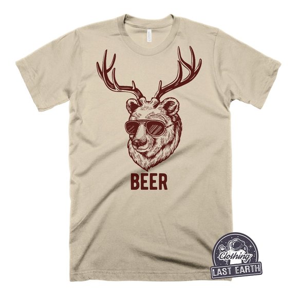 Beer Shirt Deer Bear T Shirt Drinking Hunting Fishing Shirt Party Novelty Gift - Picture 1 of 3